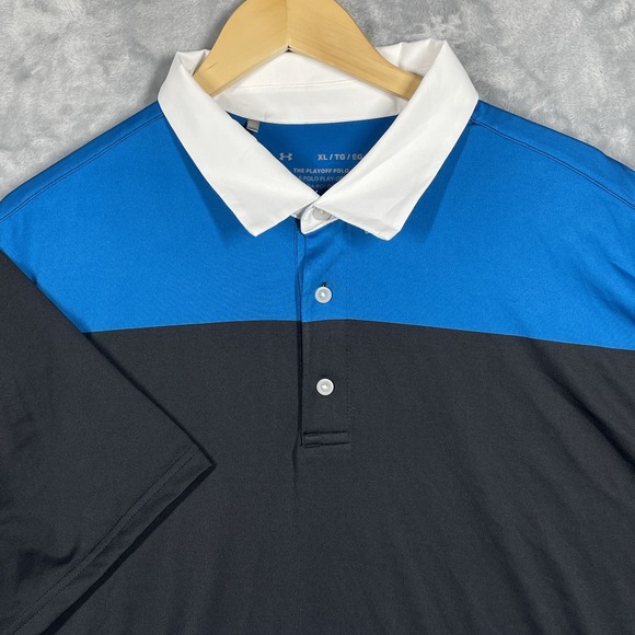 Under Armour Other - Under Armour Playoff Polo Shirt Mens XL Blue Black White Golf Rugby Striped